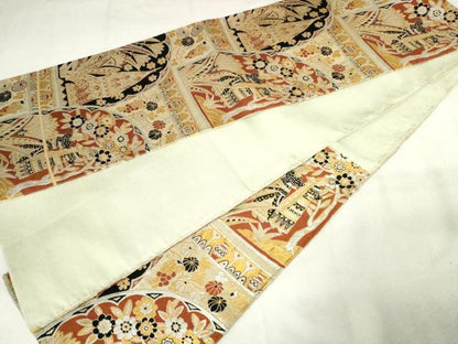 平和屋着物◎六通柄袋帯　人物花文　金糸　正絹　逸品　AABM1558od