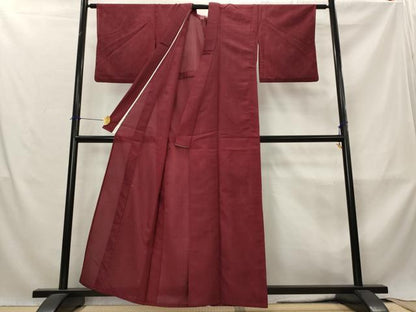平和屋着物＊夏物　色無地　縦絽　銀杏地紋　葡萄茶色　正絹　逸品　AABM1565st