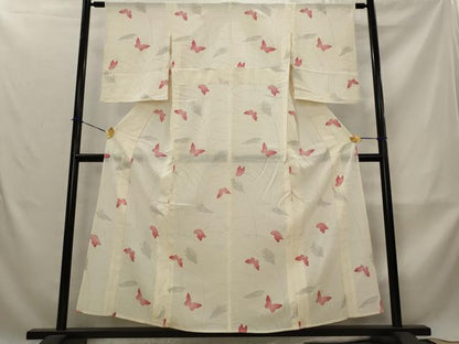 平和屋着物＊夏物　小紋　絽　舞蝶文　銀彩　正絹　逸品　AABM1568st