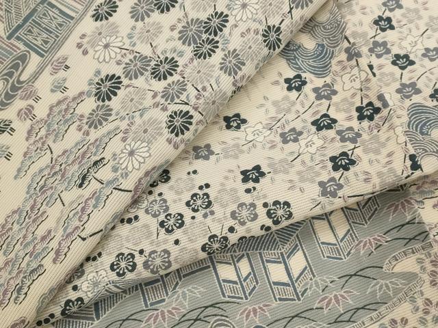 平和屋着物＊夏物　小紋　絽　松竹梅風景文　正絹　逸品　AABM1579st