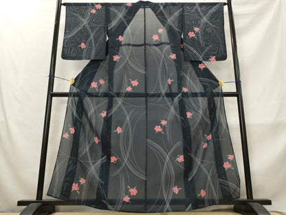 平和屋着物＊夏物　小紋　絽　舞花文　洗える着物　AABM1587st