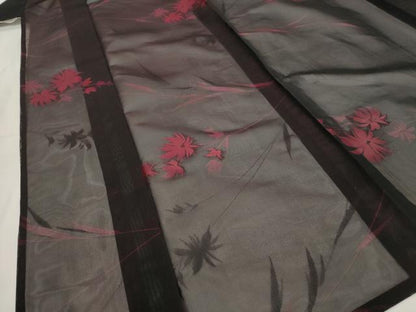 平和屋着物＊夏物　小紋　紗　舞花文　黒地　正絹　逸品　AABM1588st