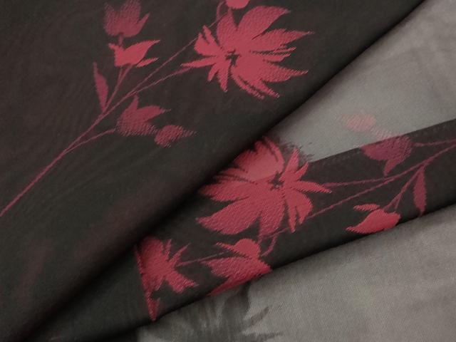 平和屋着物＊夏物　小紋　紗　舞花文　黒地　正絹　逸品　AABM1588st