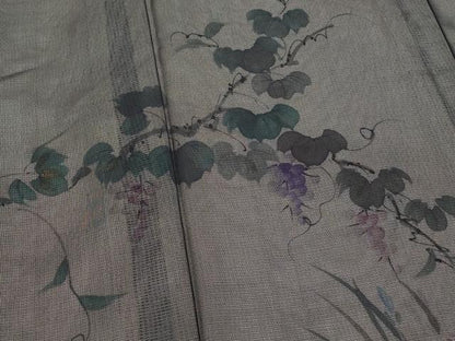 平和屋着物▽訪問着　無双　紗袷　紗×絽　葡萄蔦の葉文　金彩　正絹　逸品　AABM1764st
