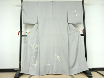 平和屋着物▽訪問着　単衣　草花文　金彩　正絹　逸品　AABM1802jh