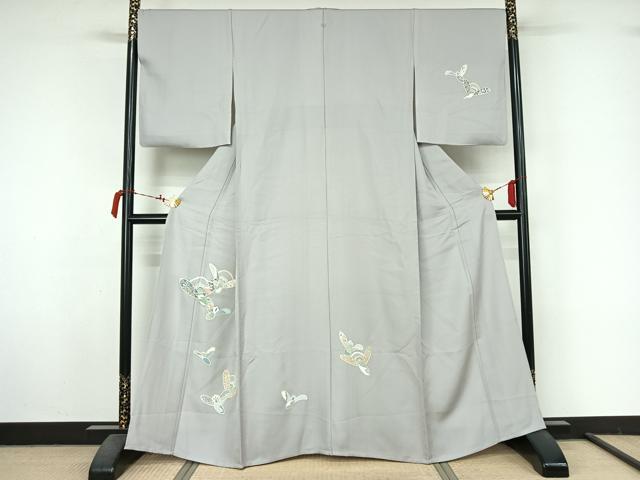 平和屋着物▽訪問着　単衣　草花文　金彩　正絹　逸品　AABM1802jh