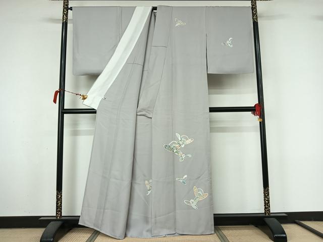 平和屋着物▽訪問着　単衣　草花文　金彩　正絹　逸品　AABM1802jh