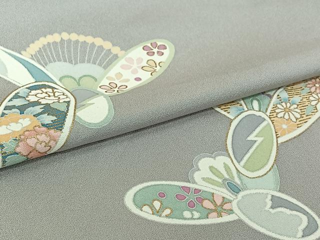 平和屋着物▽訪問着　単衣　草花文　金彩　正絹　逸品　AABM1802jh