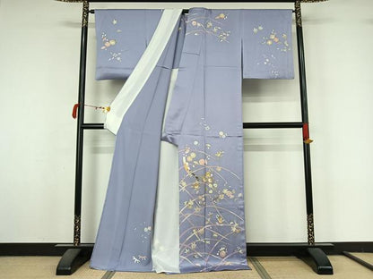 平和屋着物▽創業460年・千總　訪問着　単衣　駒刺繍　草花文　金彩　正絹　逸品　AABM1806jh