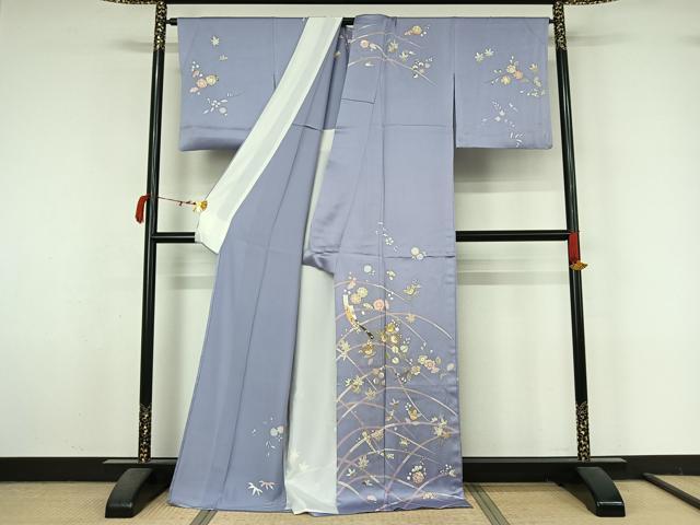 平和屋着物▽創業460年・千總　訪問着　単衣　駒刺繍　草花文　金彩　正絹　逸品　AABM1806jh