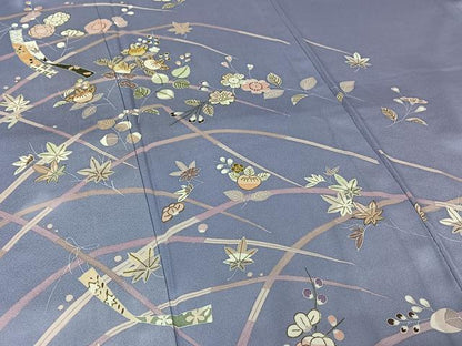 平和屋着物▽創業460年・千總　訪問着　単衣　駒刺繍　草花文　金彩　正絹　逸品　AABM1806jh