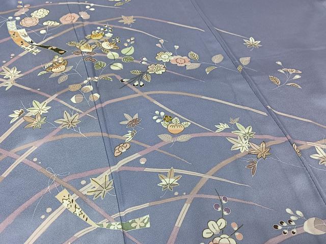 平和屋着物▽創業460年・千總　訪問着　単衣　駒刺繍　草花文　金彩　正絹　逸品　AABM1806jh