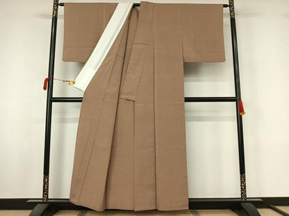 平和屋着物▽上質な小紋　単衣　お召縮緬　縞　正絹　逸品　AABM1808jh