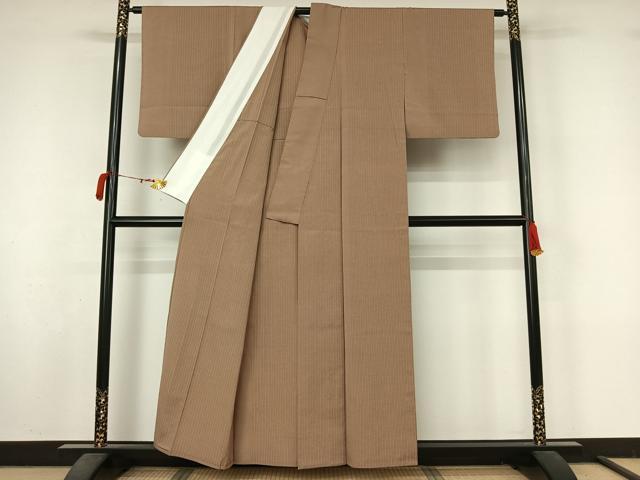 平和屋着物▽上質な小紋　単衣　お召縮緬　縞　正絹　逸品　AABM1808jh