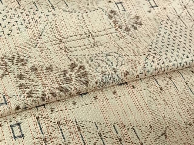 平和屋着物▽上質な紬　単衣　切嵌花文　正絹　逸品　AABM1810jh