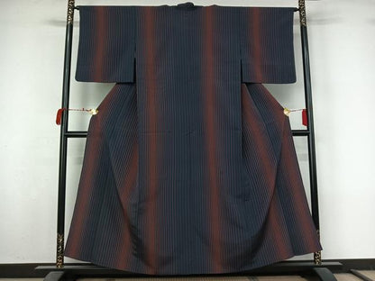 平和屋着物▽上質な小紋　単衣　縞　正絹　逸品　AABM1811jh