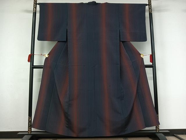 平和屋着物▽上質な小紋　単衣　縞　正絹　逸品　AABM1811jh