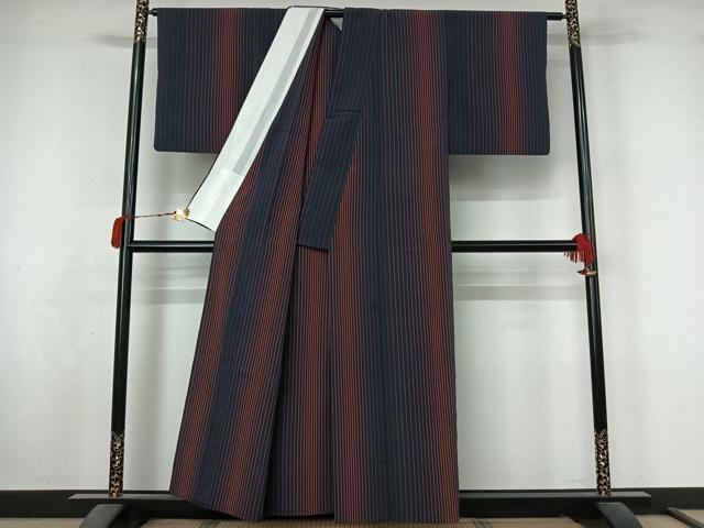 平和屋着物▽上質な小紋　単衣　縞　正絹　逸品　AABM1811jh