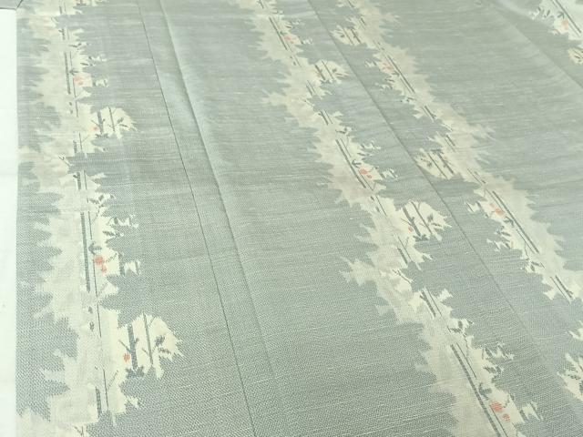 平和屋着物▽上質な紬　単衣　枝花文　正絹　逸品　AABM1812jh