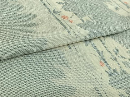 平和屋着物▽上質な紬　単衣　枝花文　正絹　逸品　AABM1812jh