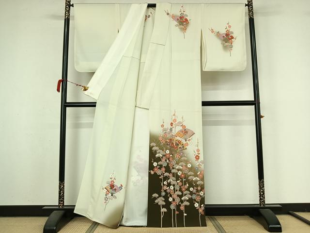 平和屋着物▽訪問着　単衣　扇面御所車花文　暈し染め　金彩　正絹　逸品　AABM1815jh