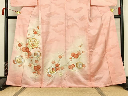 平和屋着物▽訪問着　単衣　駒刺繍　亀甲松竹梅文　暈し染め　金彩　正絹　逸品　AABM1817jh