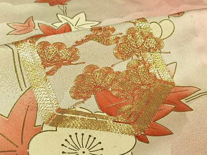 平和屋着物▽訪問着　単衣　駒刺繍　亀甲松竹梅文　暈し染め　金彩　正絹　逸品　AABM1817jh