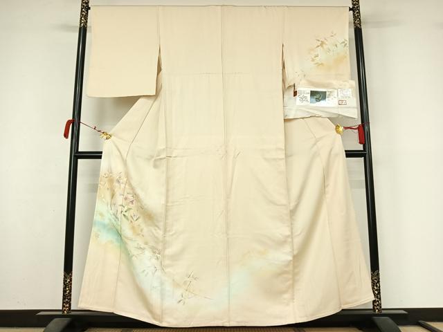平和屋着物▽エミール・ガレ　訪問着　単衣　草花文　暈し染め　金彩　反端付き　正絹　逸品　AABM1819jh