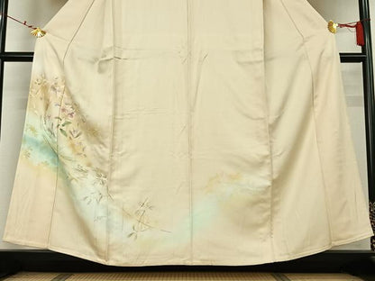 平和屋着物▽エミール・ガレ　訪問着　単衣　草花文　暈し染め　金彩　反端付き　正絹　逸品　AABM1819jh
