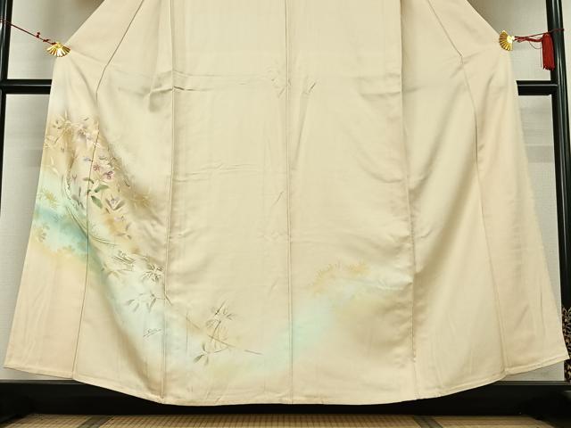 平和屋着物▽エミール・ガレ　訪問着　単衣　草花文　暈し染め　金彩　反端付き　正絹　逸品　AABM1819jh