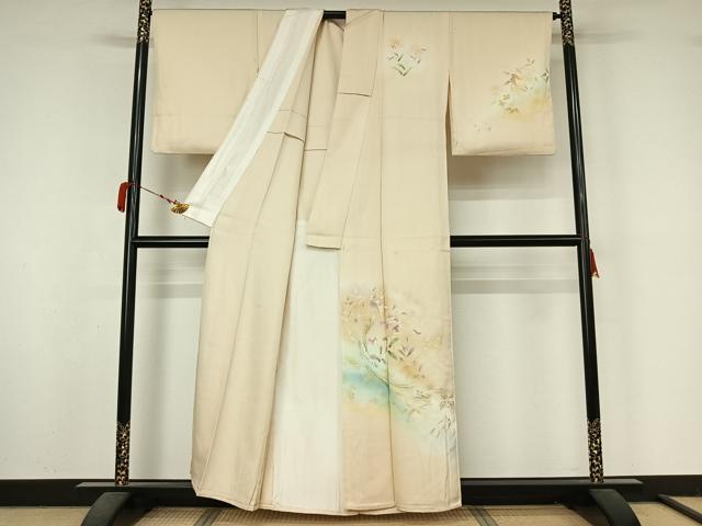 平和屋着物▽エミール・ガレ　訪問着　単衣　草花文　暈し染め　金彩　反端付き　正絹　逸品　AABM1819jh