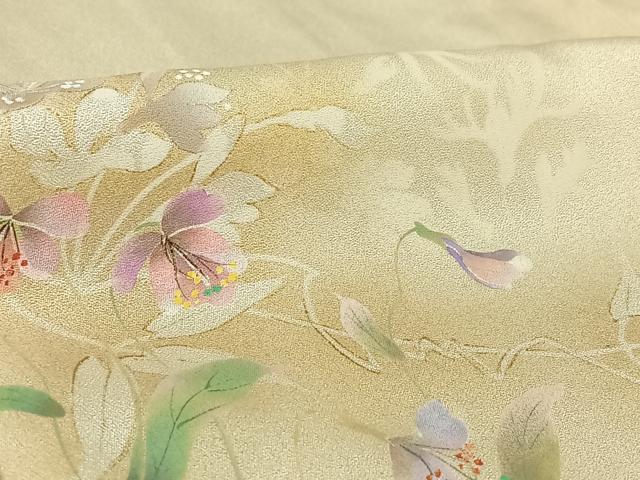 平和屋着物▽エミール・ガレ　訪問着　単衣　草花文　暈し染め　金彩　反端付き　正絹　逸品　AABM1819jh