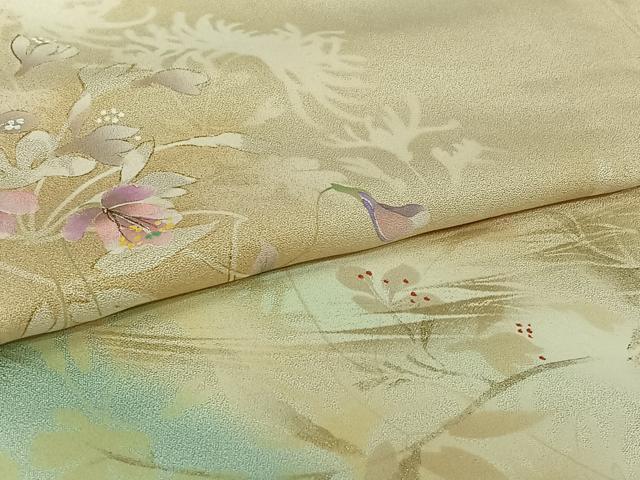 平和屋着物▽エミール・ガレ　訪問着　単衣　草花文　暈し染め　金彩　反端付き　正絹　逸品　AABM1819jh