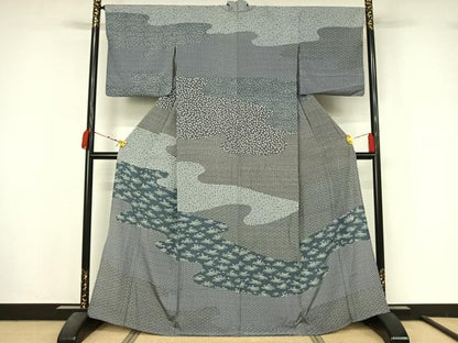 平和屋着物▽訪問着　単衣　作家物　草花文　正絹　逸品　AABM1820jh