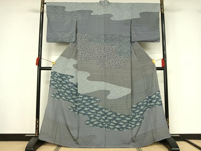 平和屋着物▽訪問着　単衣　作家物　草花文　正絹　逸品　AABM1820jh