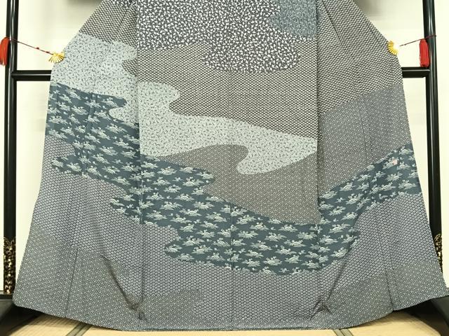 平和屋着物▽訪問着　単衣　作家物　草花文　正絹　逸品　AABM1820jh
