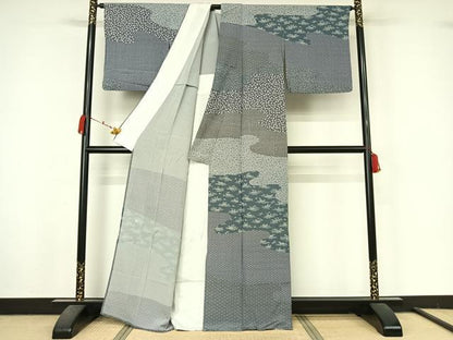 平和屋着物▽訪問着　単衣　作家物　草花文　正絹　逸品　AABM1820jh