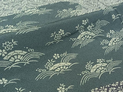 平和屋着物▽訪問着　単衣　作家物　草花文　正絹　逸品　AABM1820jh