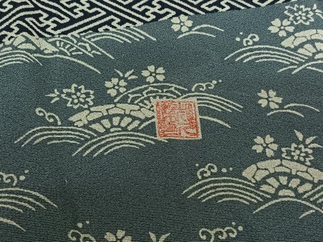 平和屋着物▽訪問着　単衣　作家物　草花文　正絹　逸品　AABM1820jh