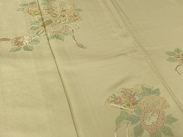 平和屋着物▽中国三大刺繍　スワトウ刺繍　汕頭刺繍　相良刺繍　総刺繍　訪問着　単衣　扇面花文　金糸　正絹　逸品　AABM1821jh
