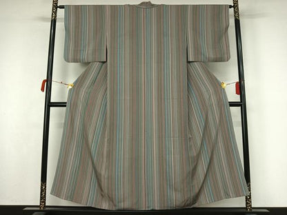平和屋着物▽上質な小紋　単衣　縞　正絹　逸品　AABM1823jh