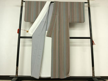 平和屋着物▽上質な小紋　単衣　縞　正絹　逸品　AABM1823jh