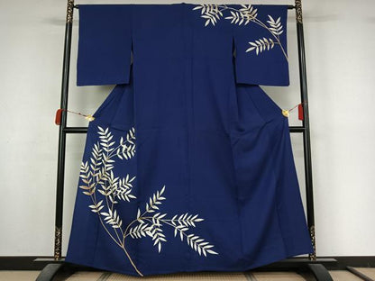 平和屋着物▽訪問着　単衣　枝葉文　金彩　正絹　逸品　AABM1824jh