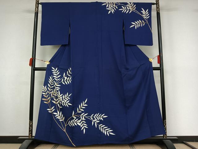 平和屋着物▽訪問着　単衣　枝葉文　金彩　正絹　逸品　AABM1824jh