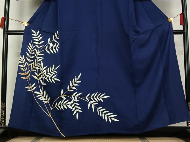 平和屋着物▽訪問着　単衣　枝葉文　金彩　正絹　逸品　AABM1824jh