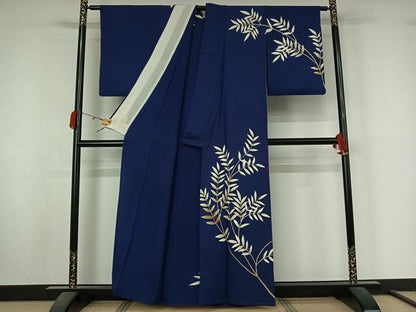 平和屋着物▽訪問着　単衣　枝葉文　金彩　正絹　逸品　AABM1824jh