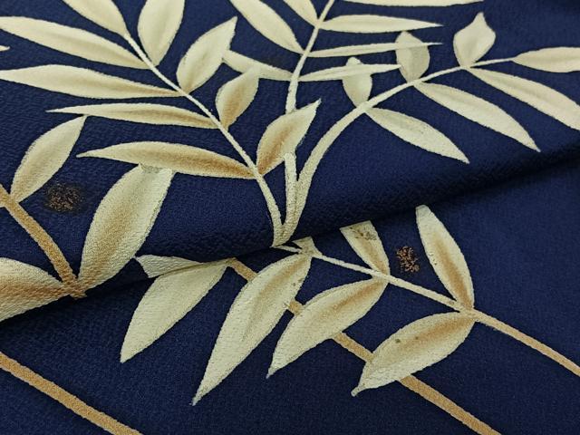 平和屋着物▽訪問着　単衣　枝葉文　金彩　正絹　逸品　AABM1824jh