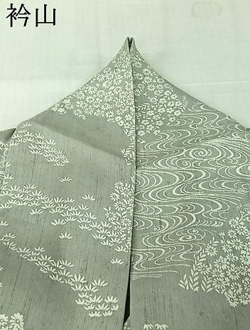 平和屋着物▽上質な小紋　単衣　紬地　流水花文　正絹　逸品　AABM1826jh