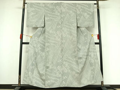 平和屋着物▽上質な小紋　単衣　紬地　流水花文　正絹　逸品　AABM1826jh