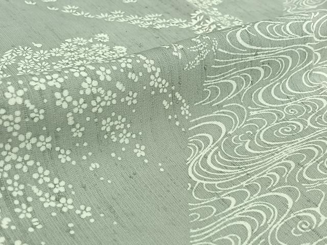 平和屋着物▽上質な小紋　単衣　紬地　流水花文　正絹　逸品　AABM1826jh